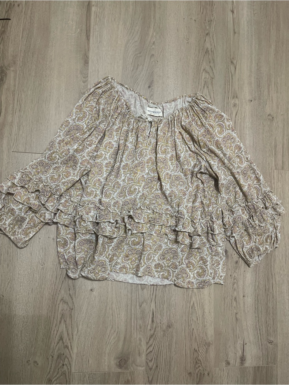 VINTAGE Denim & Supply Ralph Lauren Boho Paisley Ruffle Blouse (XL)